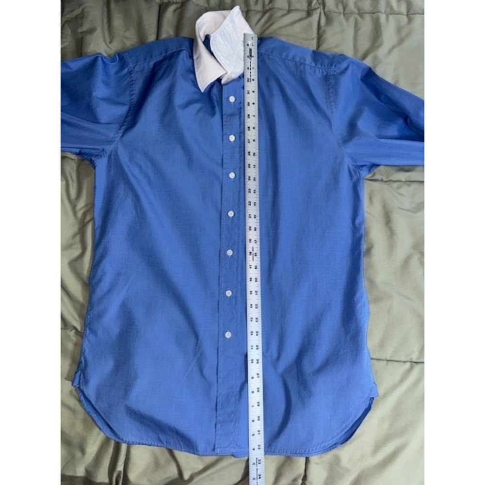 Paul Stuart Mens Shirt 15 1/2 36 M Solid Blue White Collar French Cuff Button Up - Picture 10 of 11
